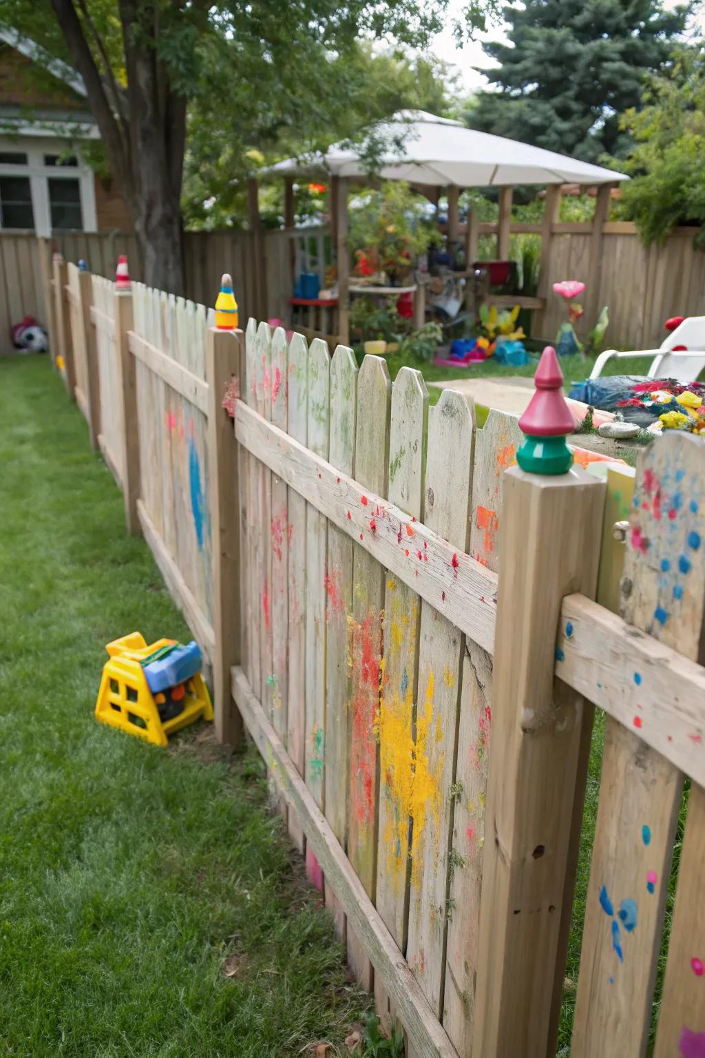 Colorful stains add a splash of personality to the cedar fence.