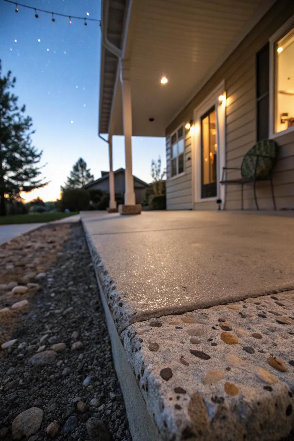 Exposed aggregate adds texture and character to a cement porch.