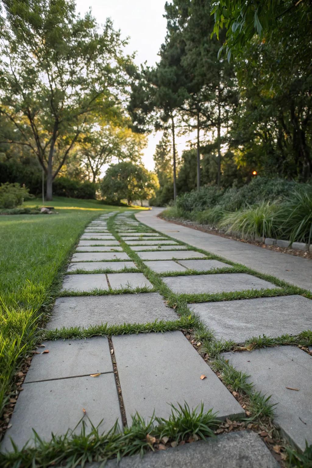 Grass pavers add a sustainable and soft touch to walkways.