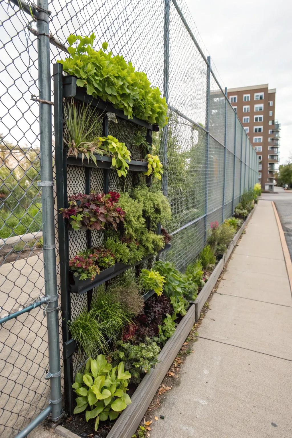 Vertical gardens offer lush greenery and attract pollinators.