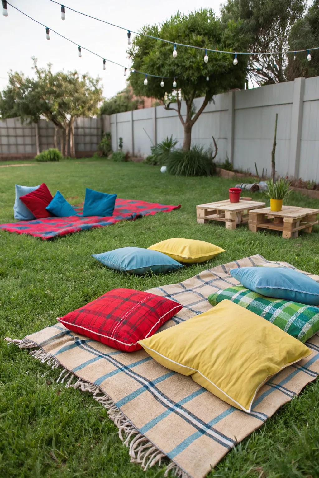 Picnic blankets provide a relaxed seating option.
