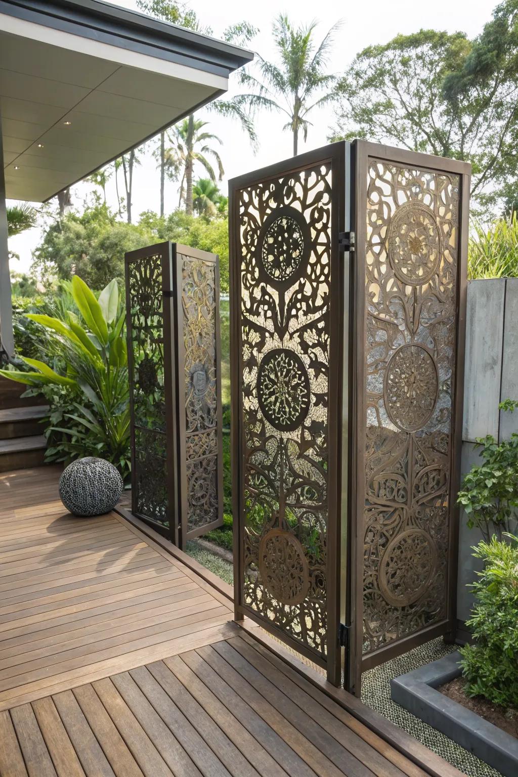 Metal panels provide a modern and stylish privacy solution.