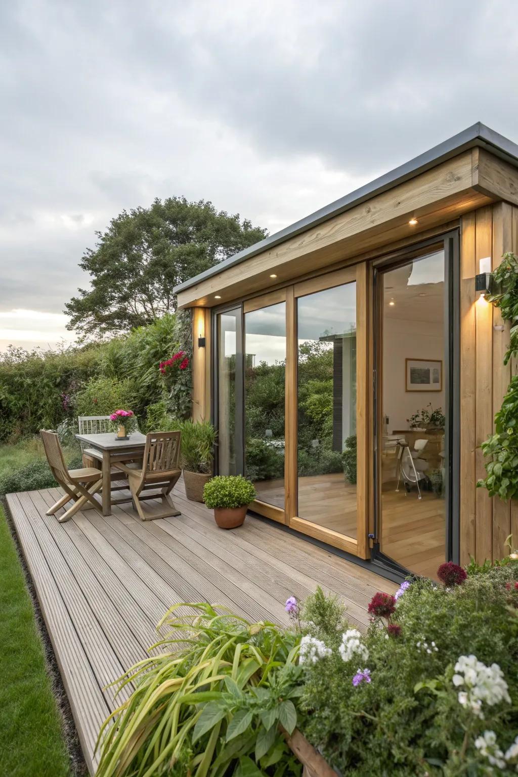 A simple deck expands the usability of this garden room.
