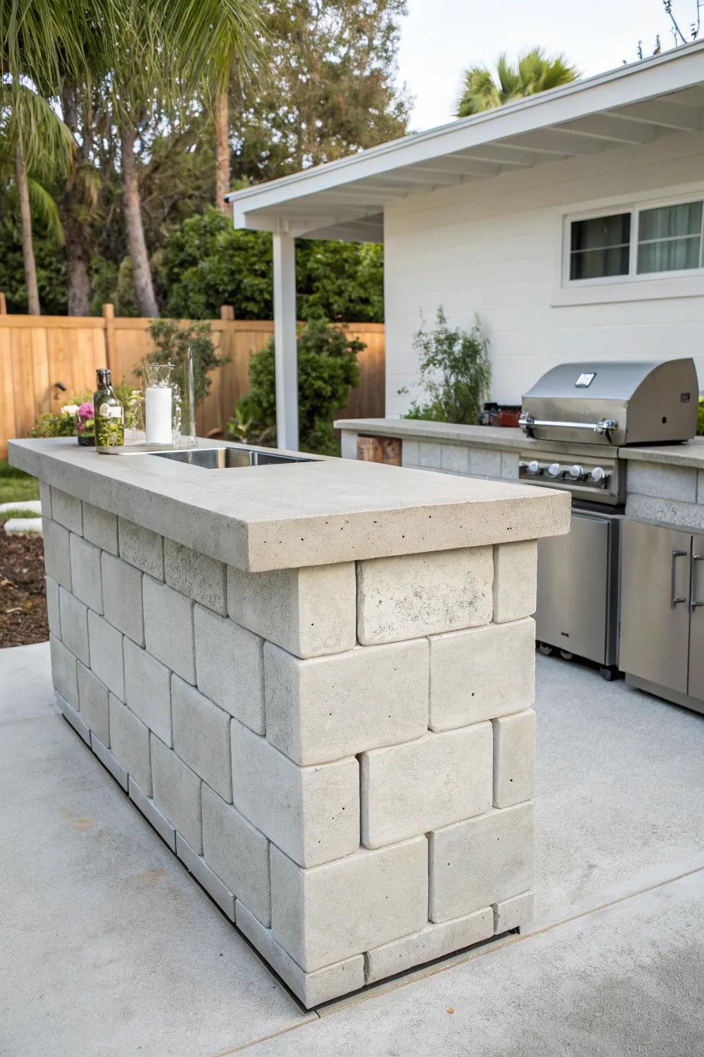 Cement blocks provide a sturdy and affordable foundation for outdoor countertops.