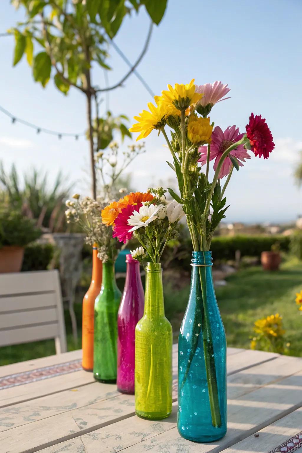 Add charm with recycled bottle decor.