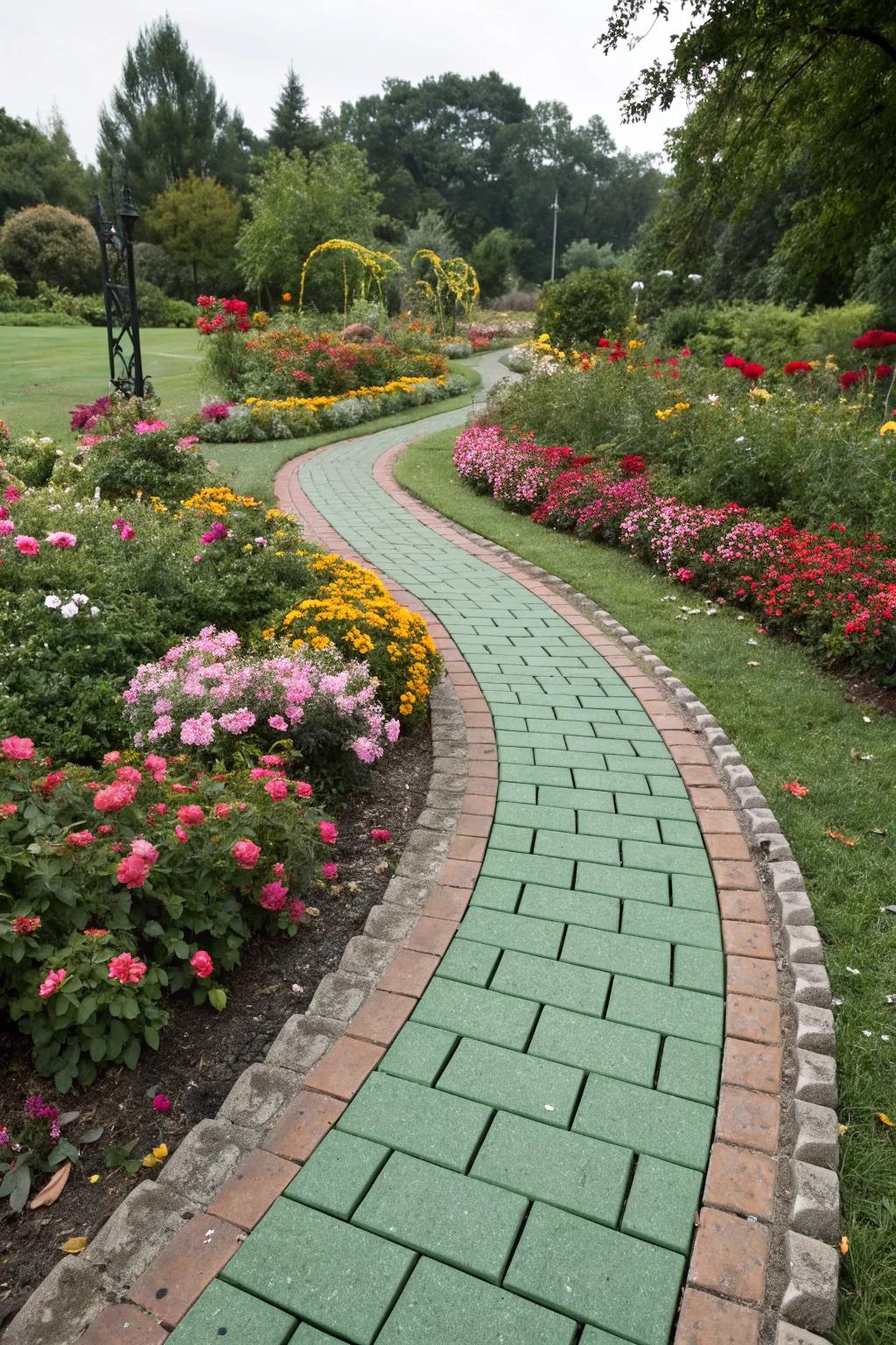 Recycled rubber pavers offer a sustainable and soft path option.