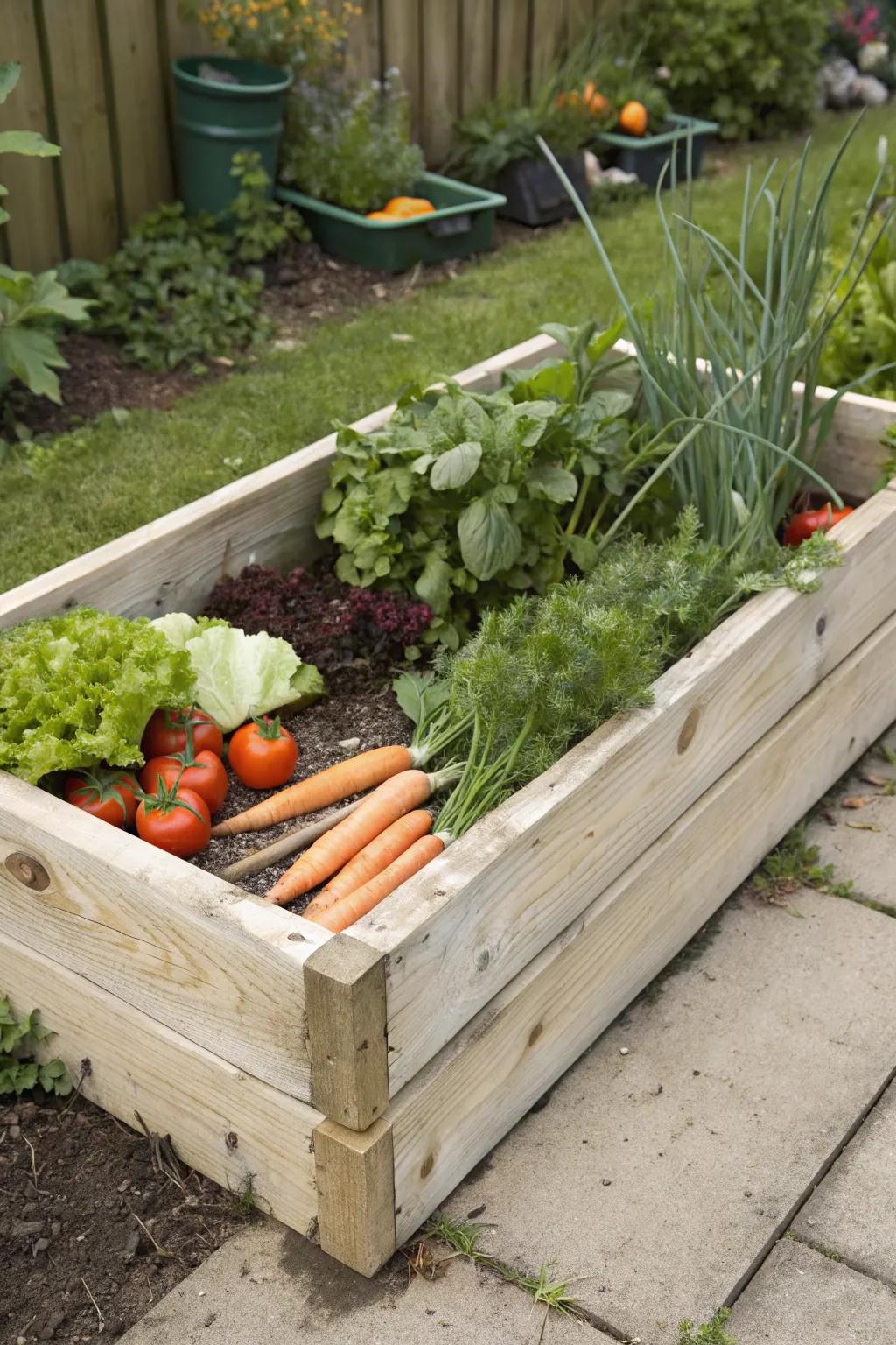 Basic lumber creates a straightforward and functional raised garden bed.