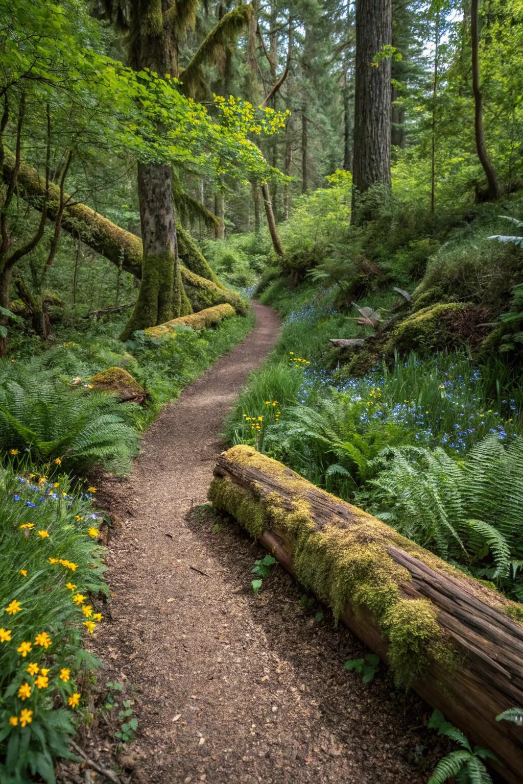 Wood chips create a soft, rustic path.