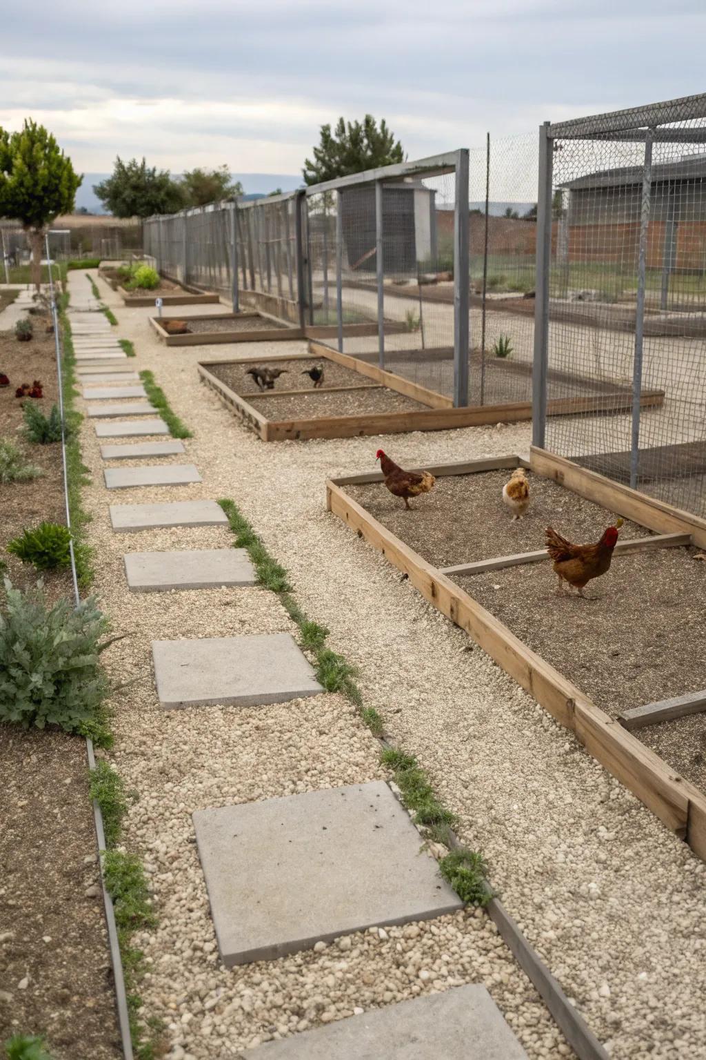 Gravel pathways: practical and tidy.