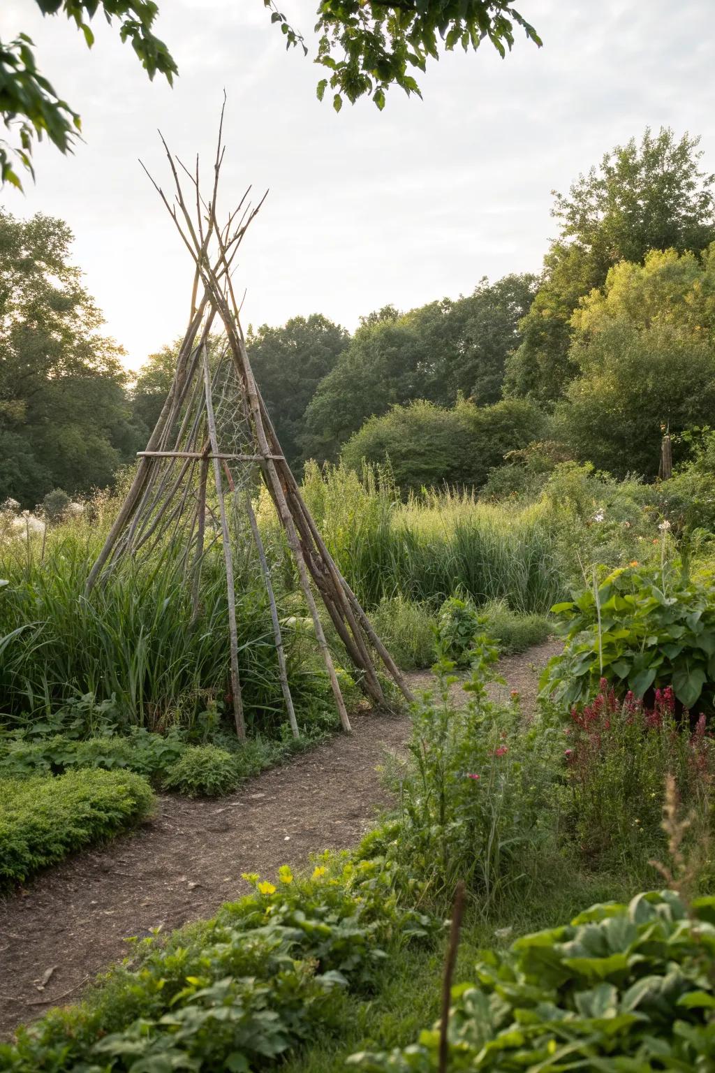 A garden hideaway provides a cozy escape for children's imaginative play.