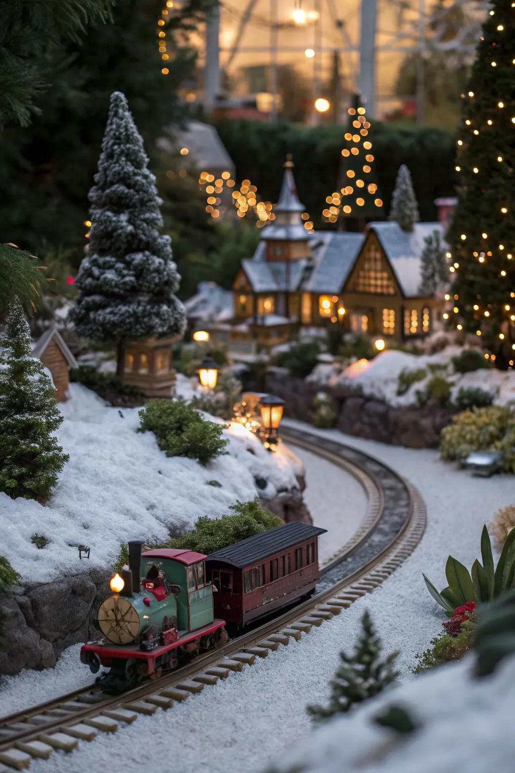 A mini train adds a playful surprise to your garden.