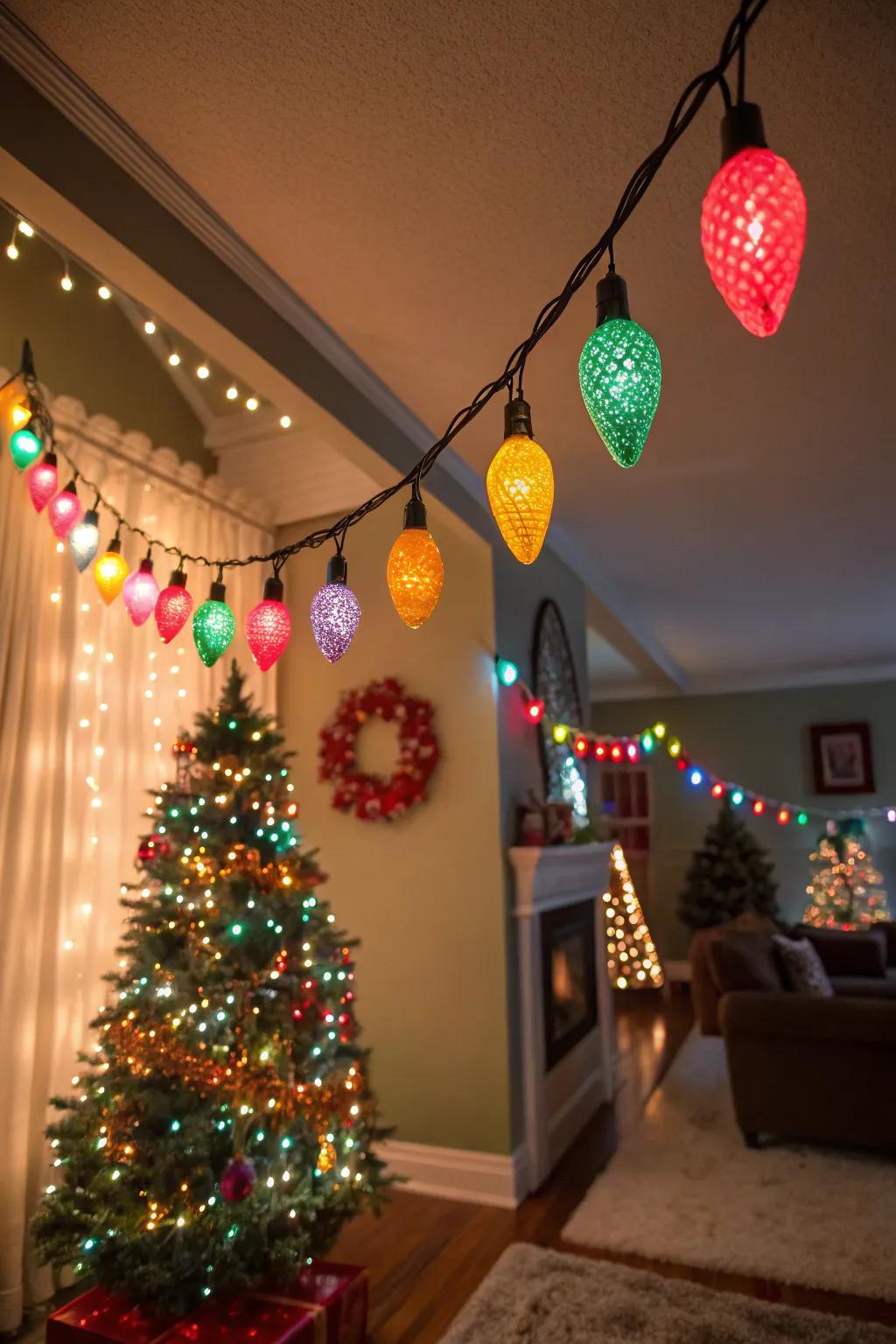 Retro revival with vibrant, classic bulb shapes evoking vintage holiday warmth.