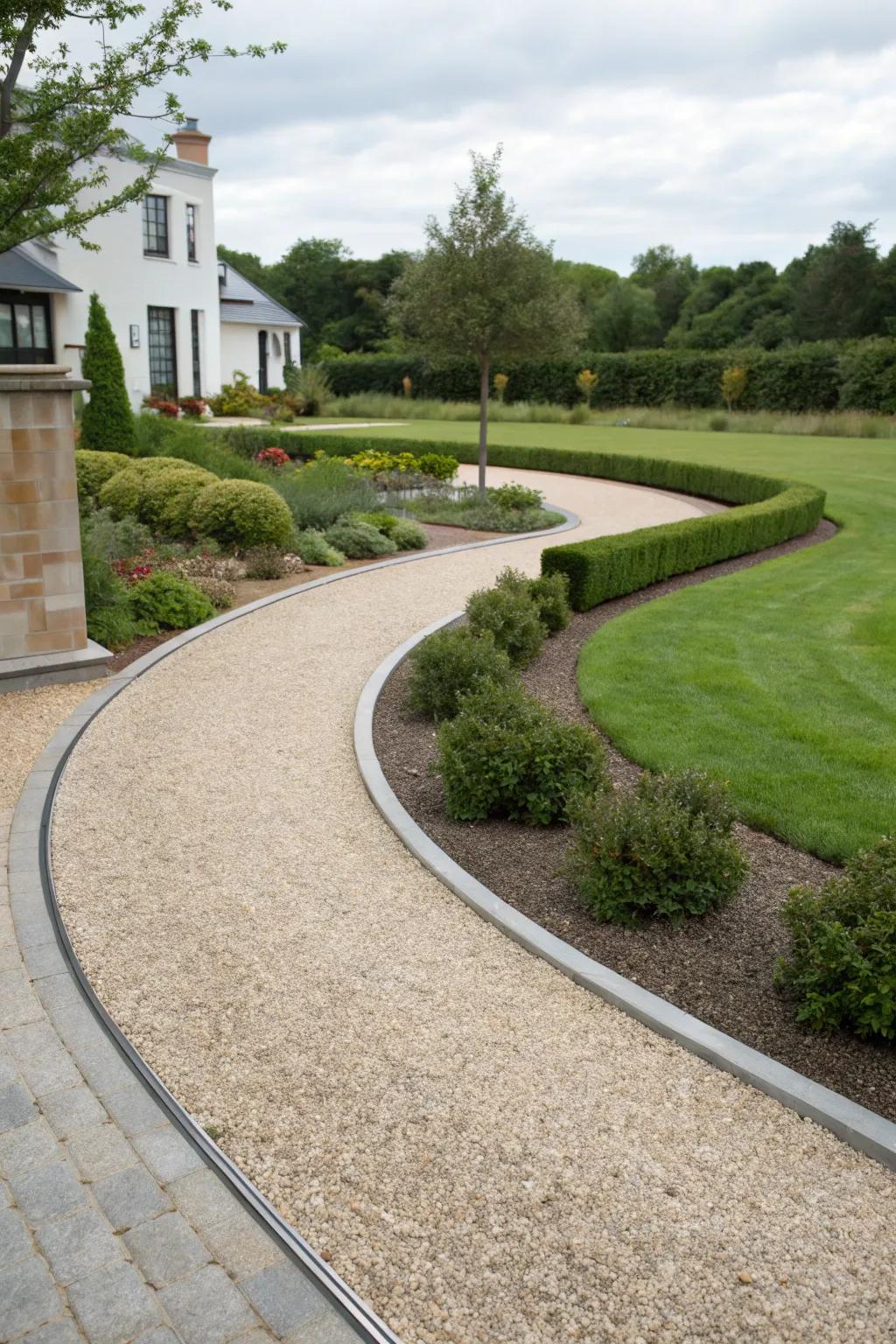 Pea gravel driveways are stylish and easy to maintain.