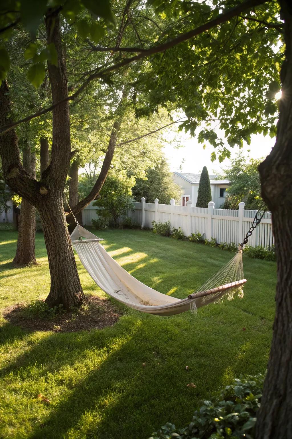 A hammock invites relaxation and leisure in your coastal oasis.