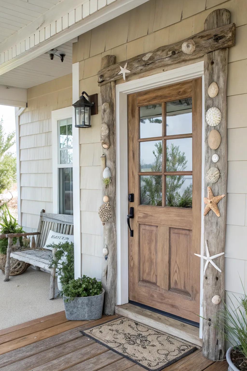 Sandy neutrals create a calm, inviting entrance.