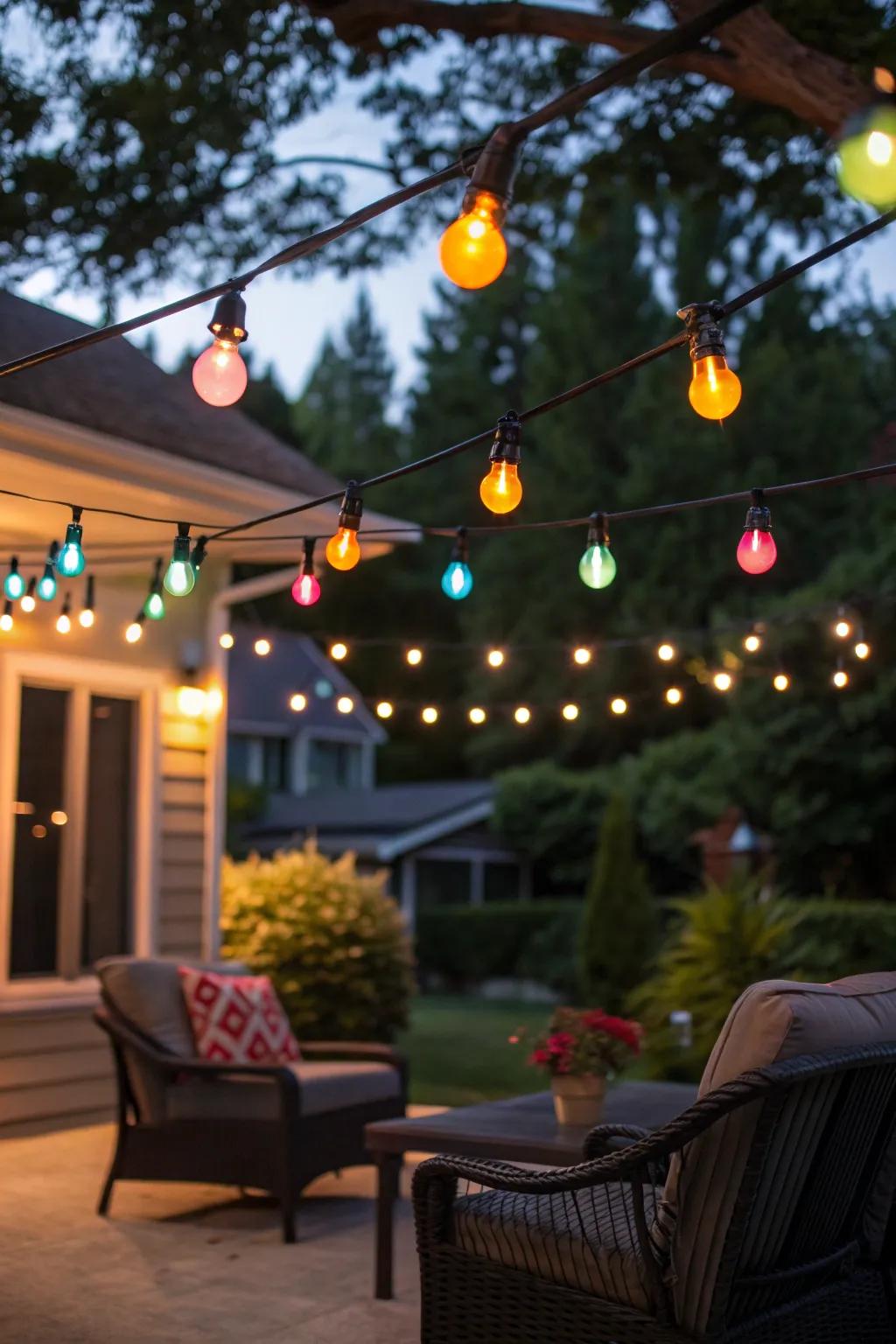 String lights create a festive and inviting atmosphere.