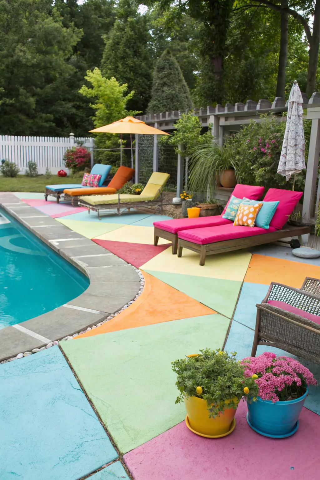 Bring color and personality to your pool deck with concrete stains.