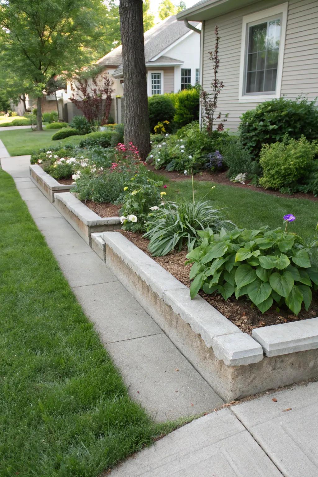 Concrete edging provides a clean finish to garden beds.