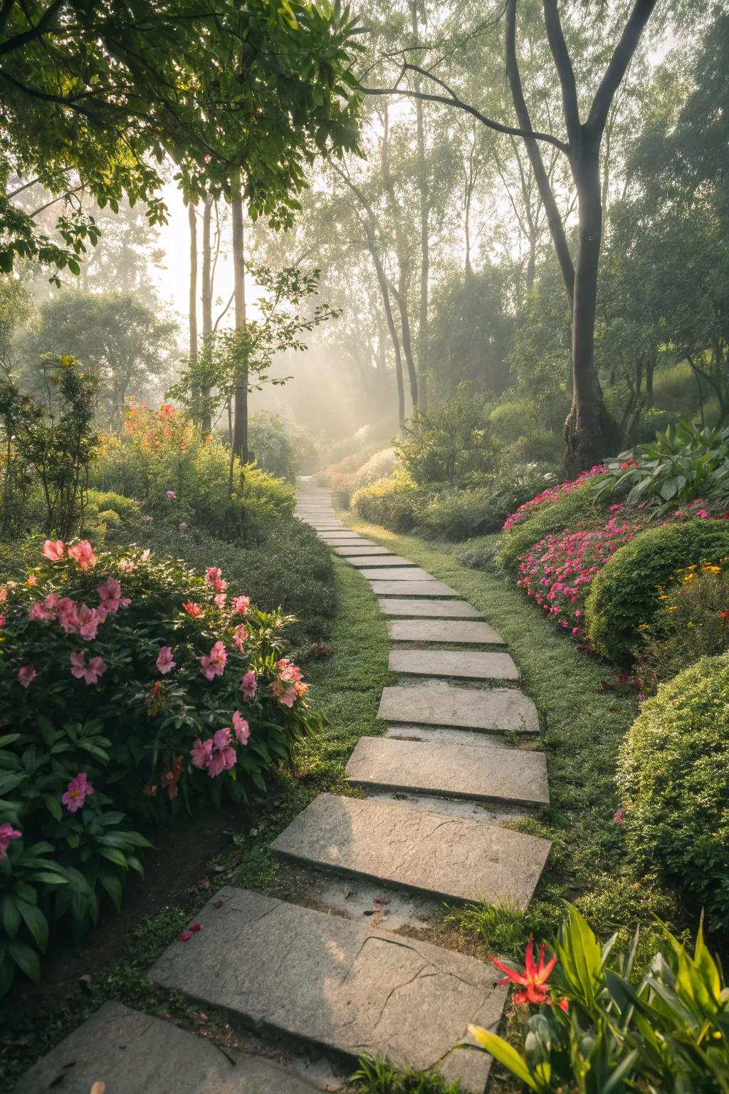 Stepping stones that guide the way through lush landscapes.