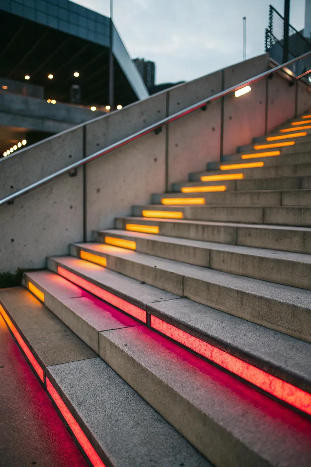 Contrasting edges add visibility and style to concrete stairs.
