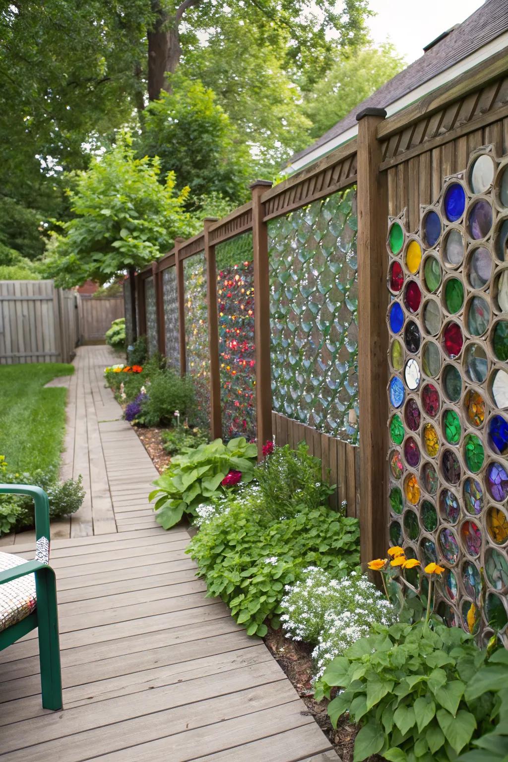 Recycled glass bottles bring color and sustainability to fences.