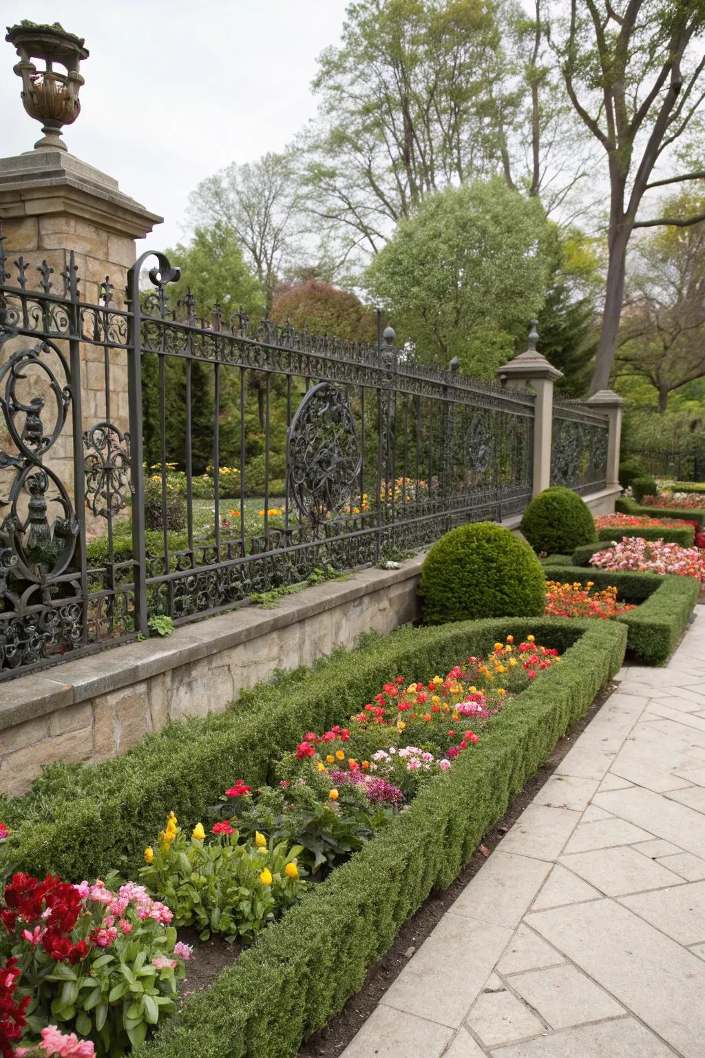 Artistic ironwork adds elegance and detail.
