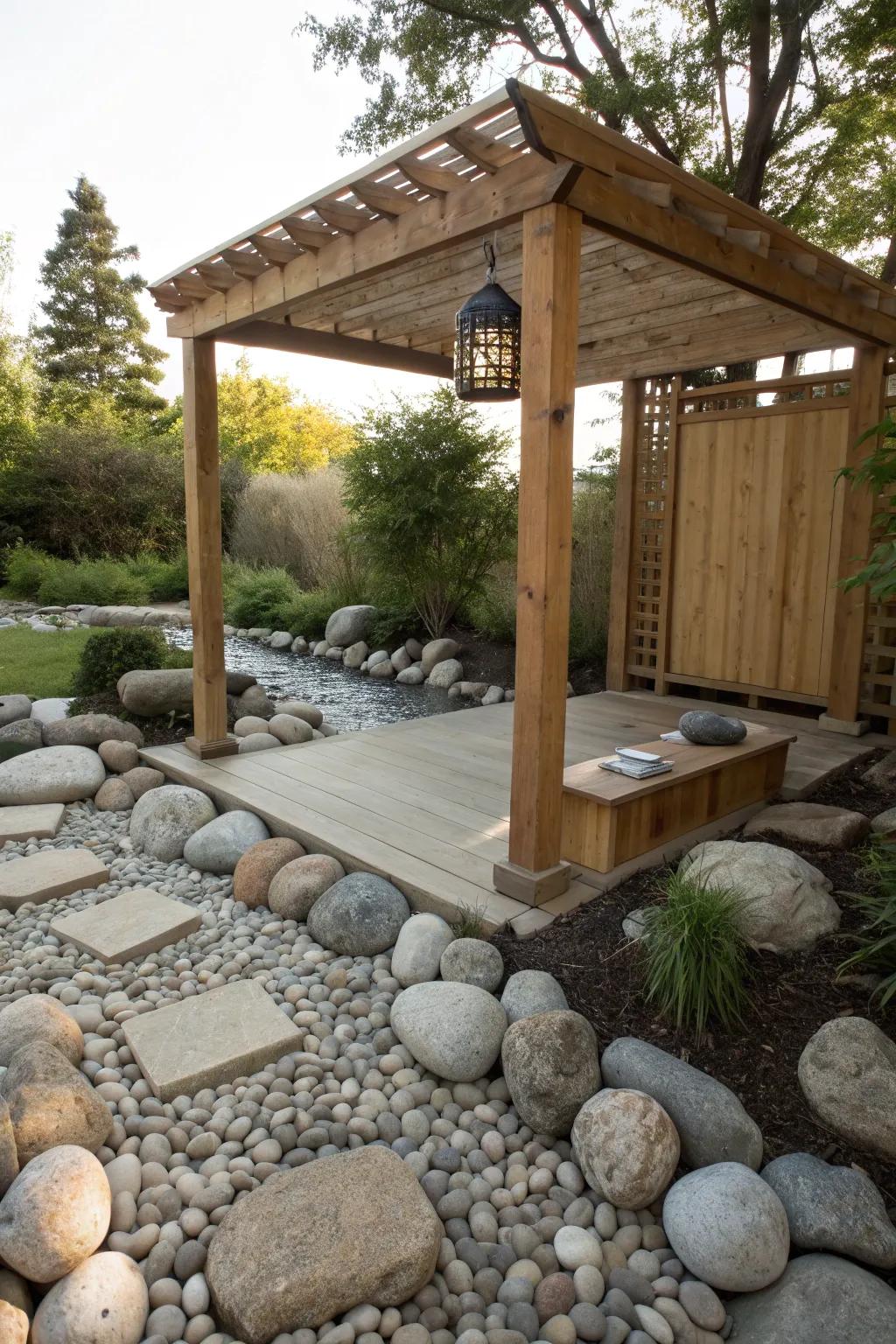 Create a peaceful Zen space with simple, meditative elements.