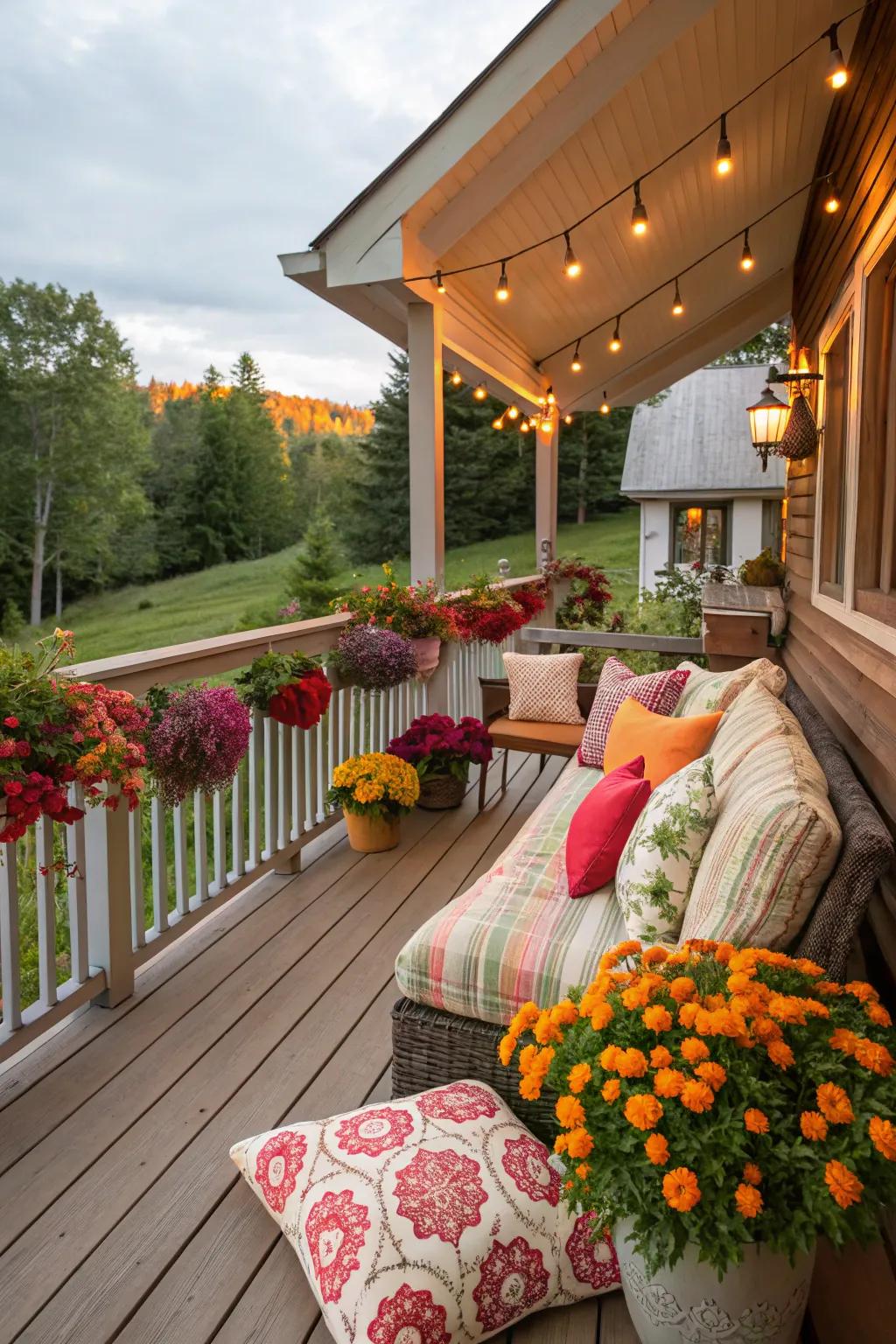 Seasonal touches bring new life to this inviting deck.
