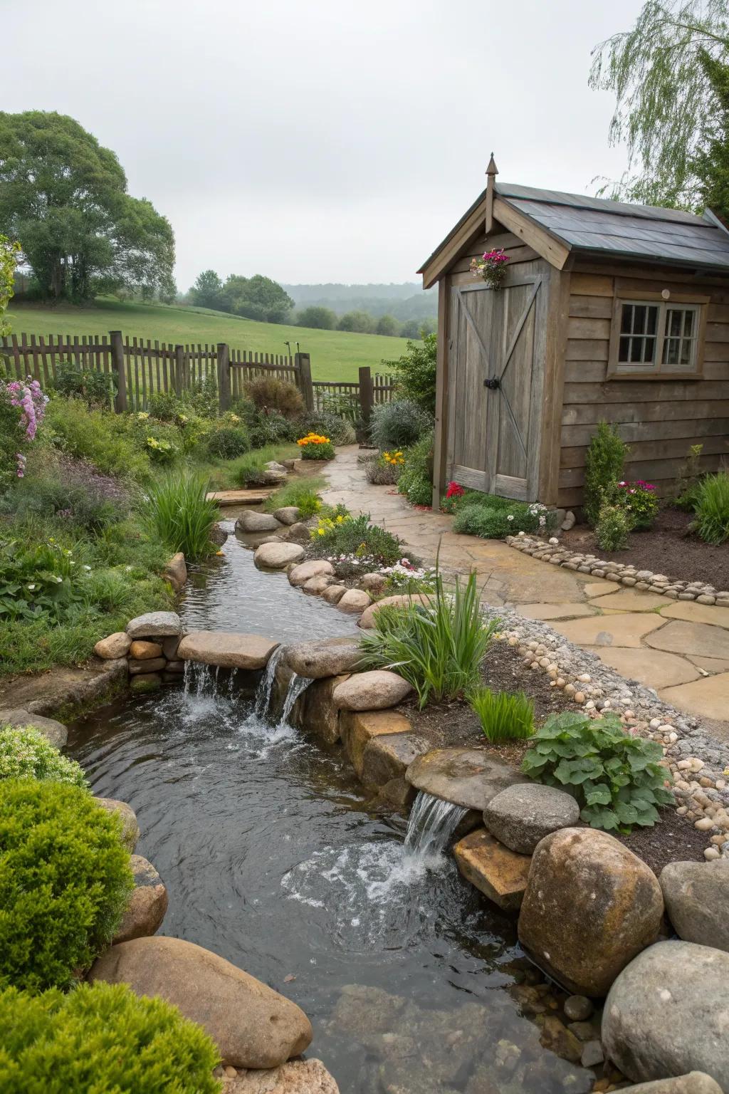 A tranquil water feature nestled in a cottage garden.