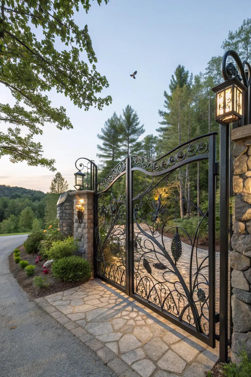 An artistic metalwork gate creating a stunning entrance.