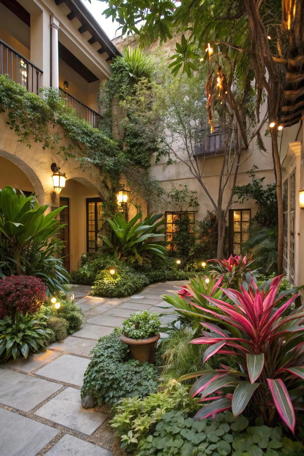 Unique plants add intrigue to this courtyard oasis.