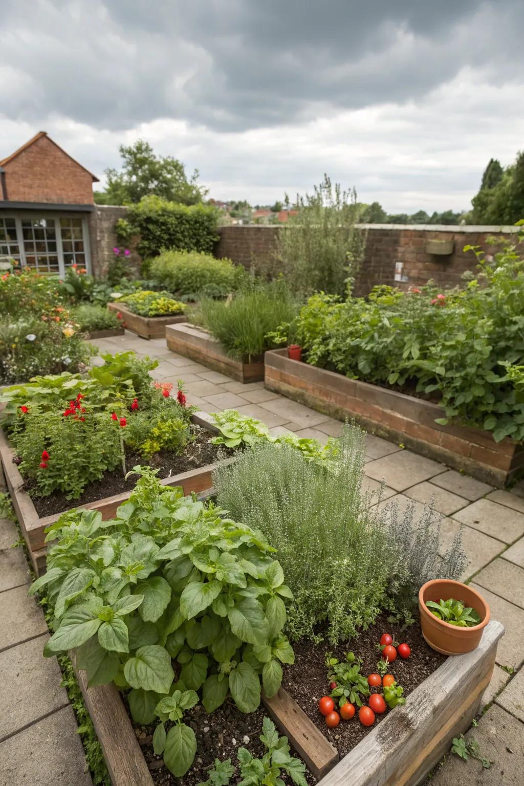 An edible garden adding fragrance and functionality to the courtyard.