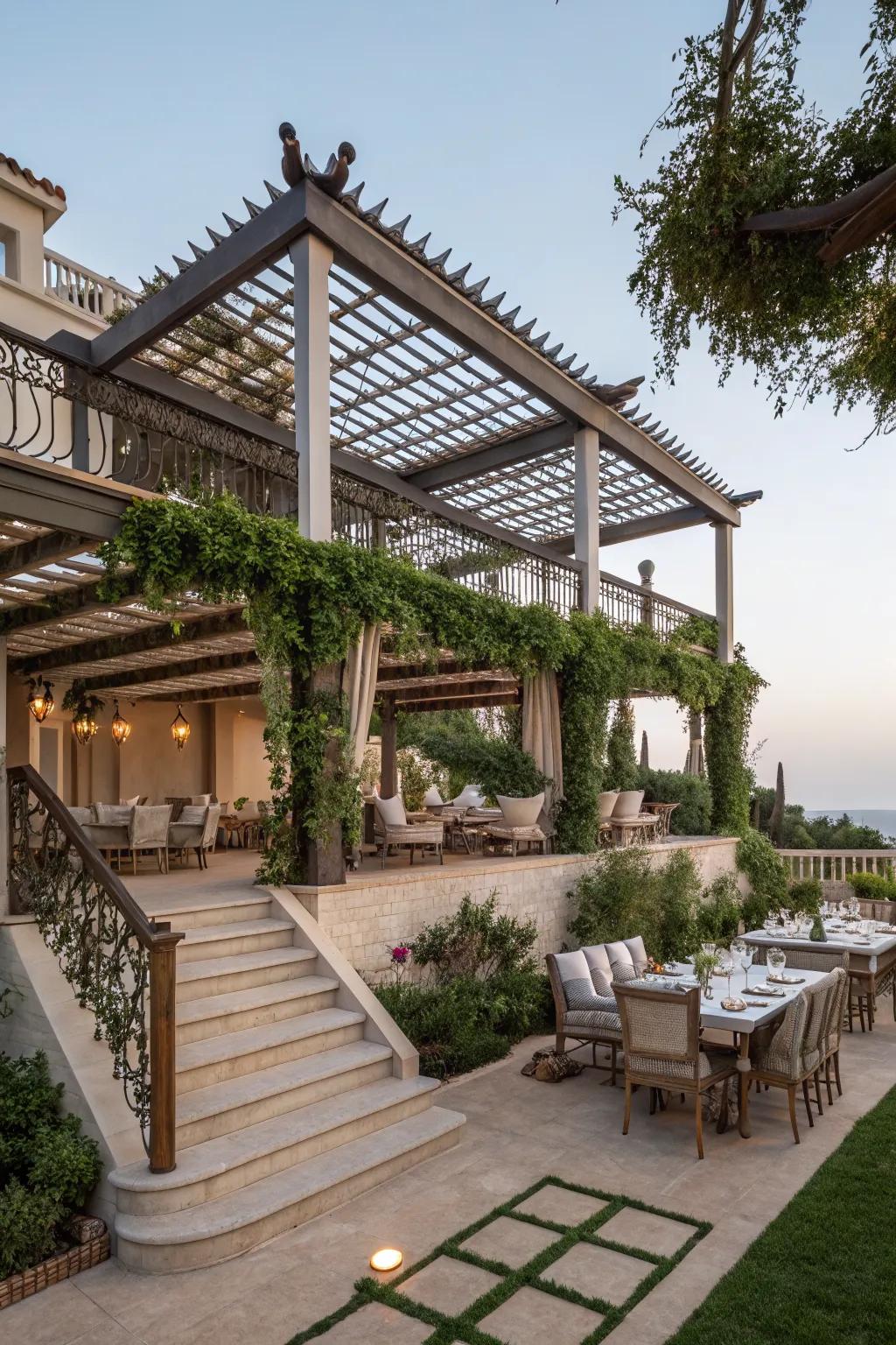 Define your outdoor spaces with a multi-level pergola.