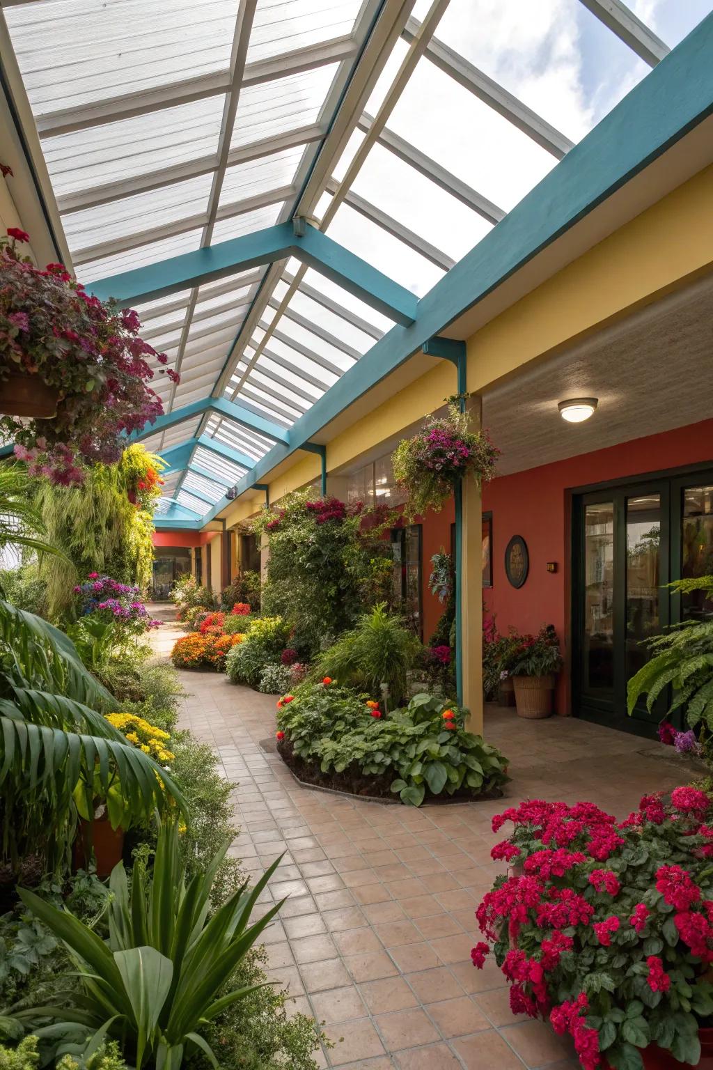 Vibrant colors come alive under the natural light of skylights.
