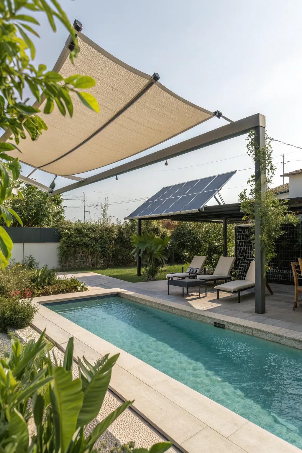 Retractable awnings offer shade with an eco-friendly touch.