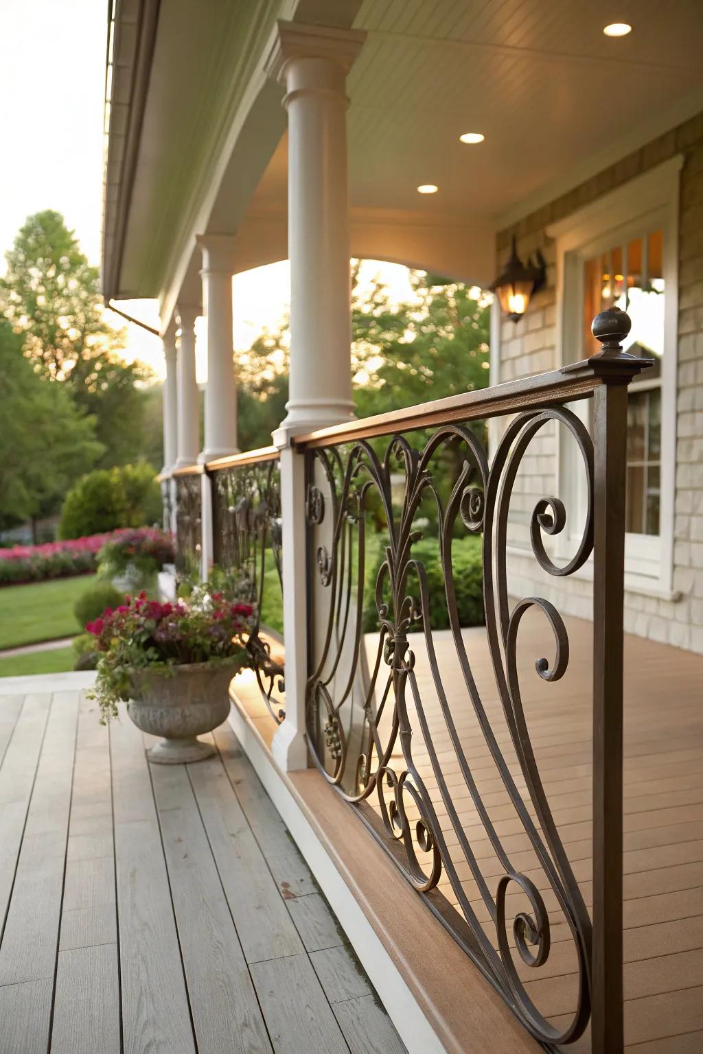 Curved metal railings add elegance and fluidity to craftsman designs.
