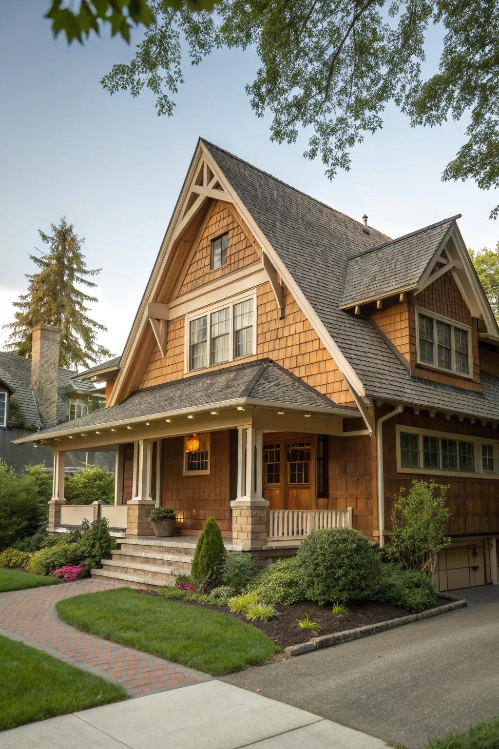 Gable roofs add character and practicality to this Craftsman home.