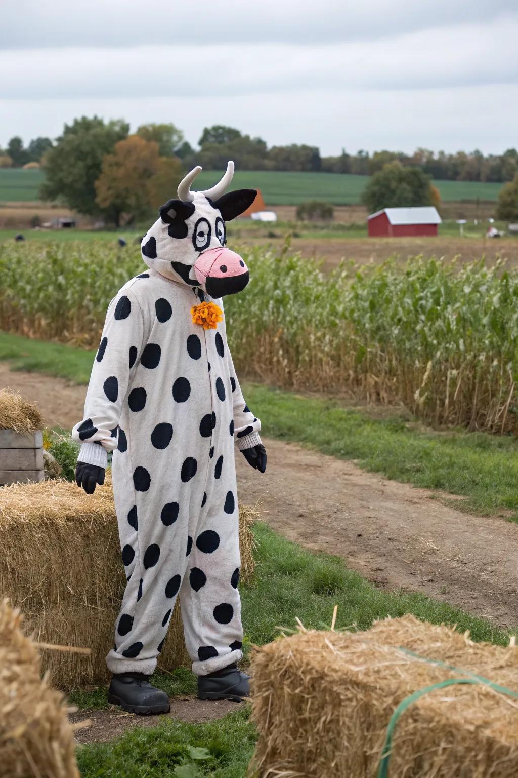 A scarecrow in disguise, blending into the farmyard.
