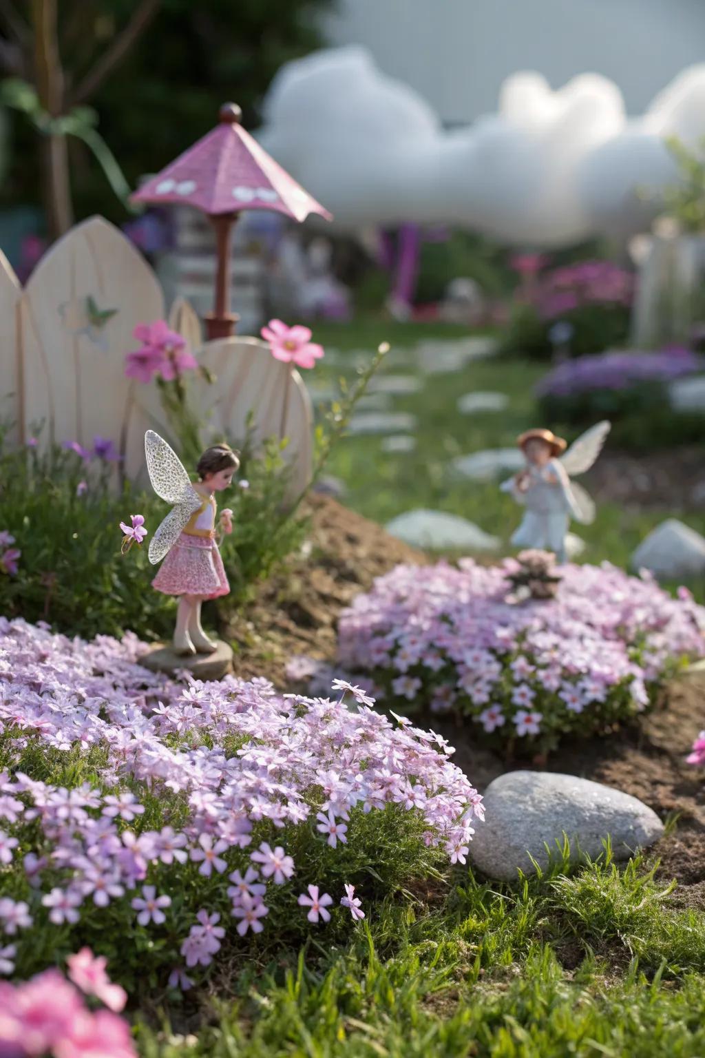Creeping phlox adding magic to a fairy garden.
