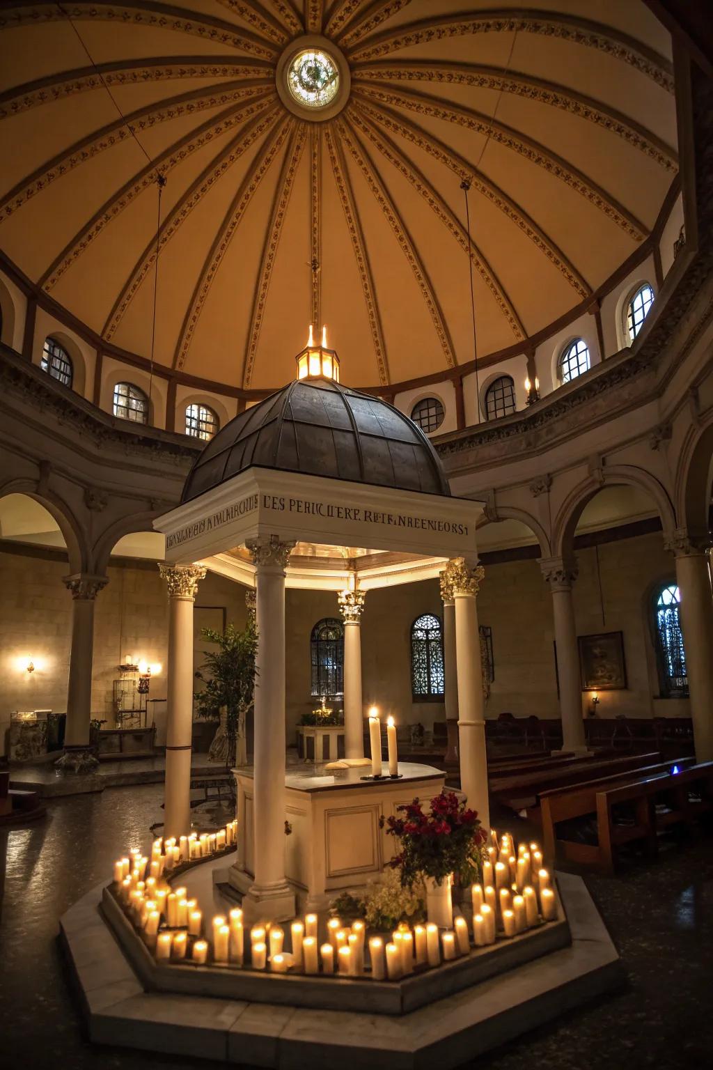 Candles adding a romantic, historical ambiance to a cupola.
