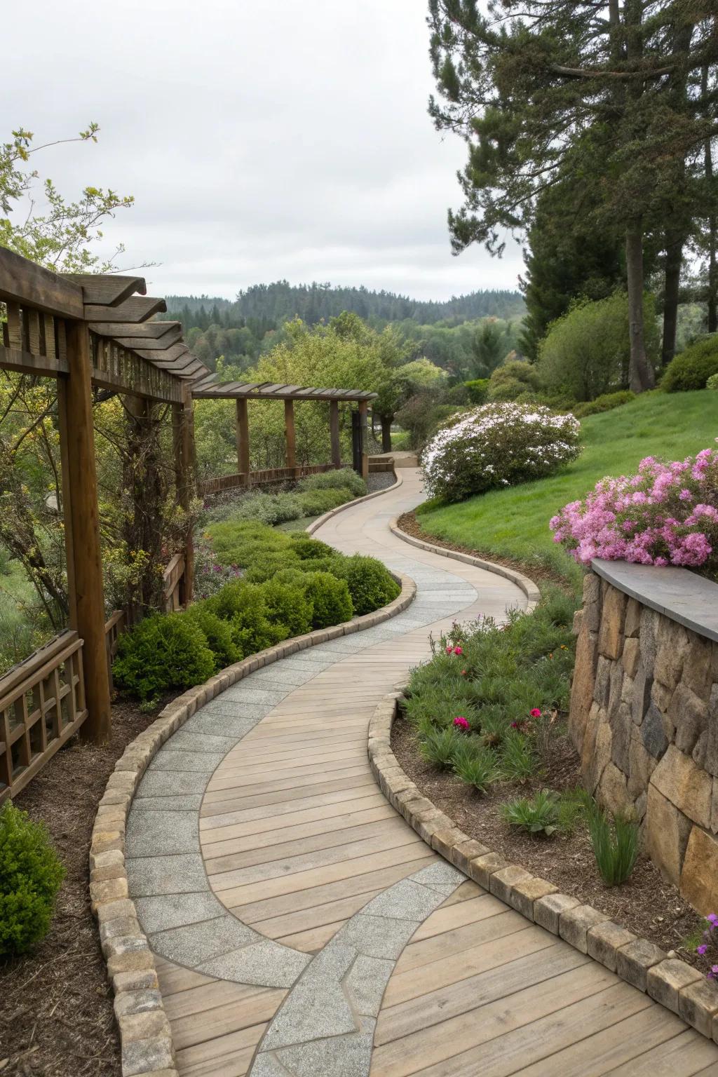 A blend of materials creating a unique path.