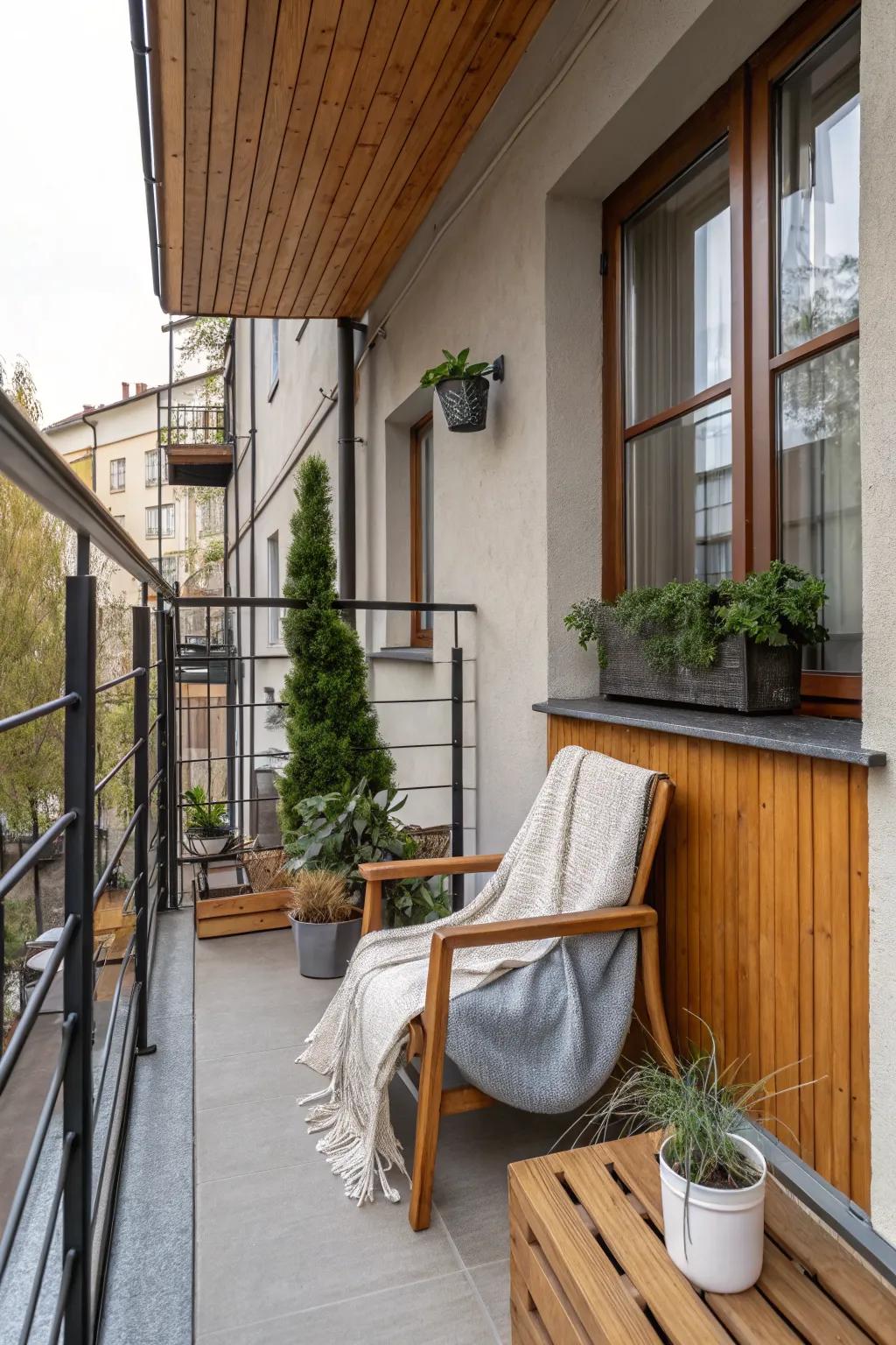 A small balcony showcasing a mix of textures for visual interest.