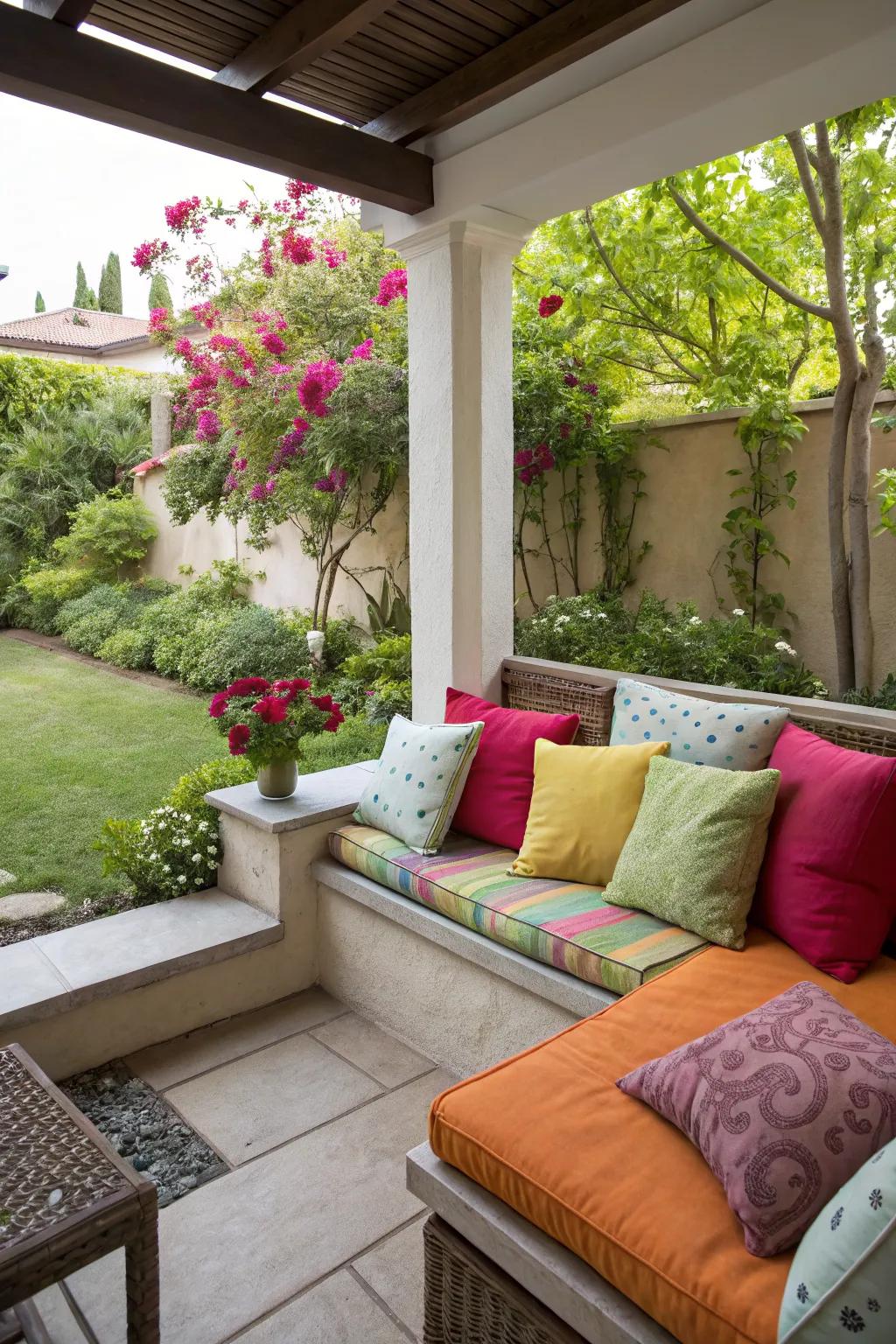 Colorful throw pillows add vibrancy and comfort