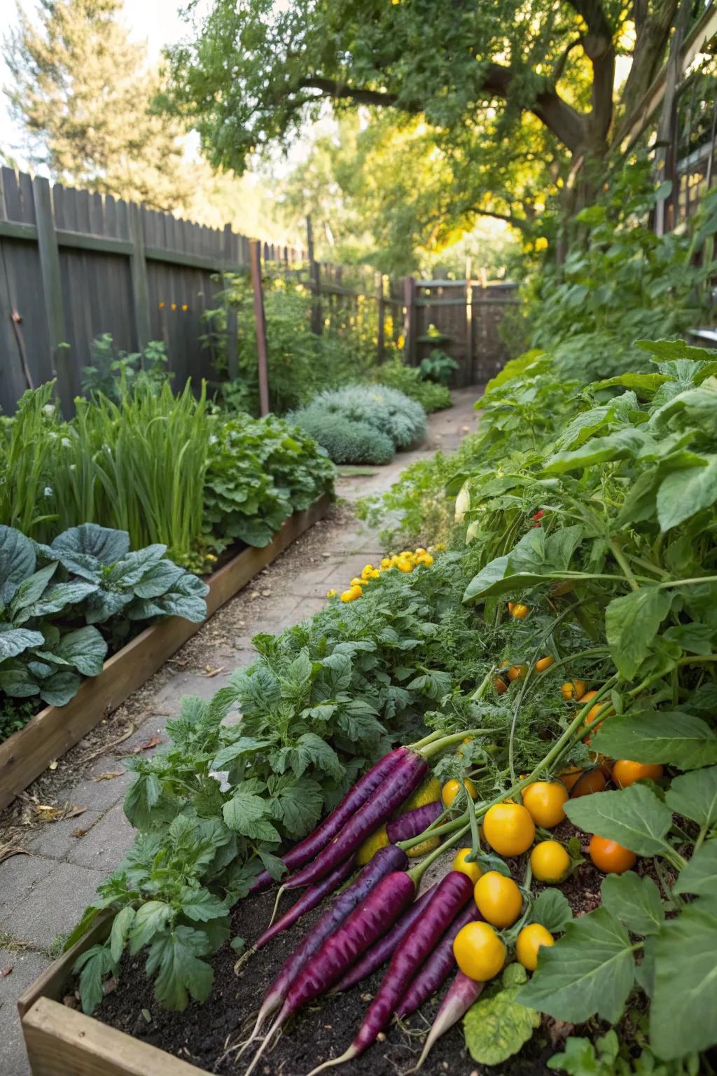 Colorful vegetables add vibrancy and interest to the garden.