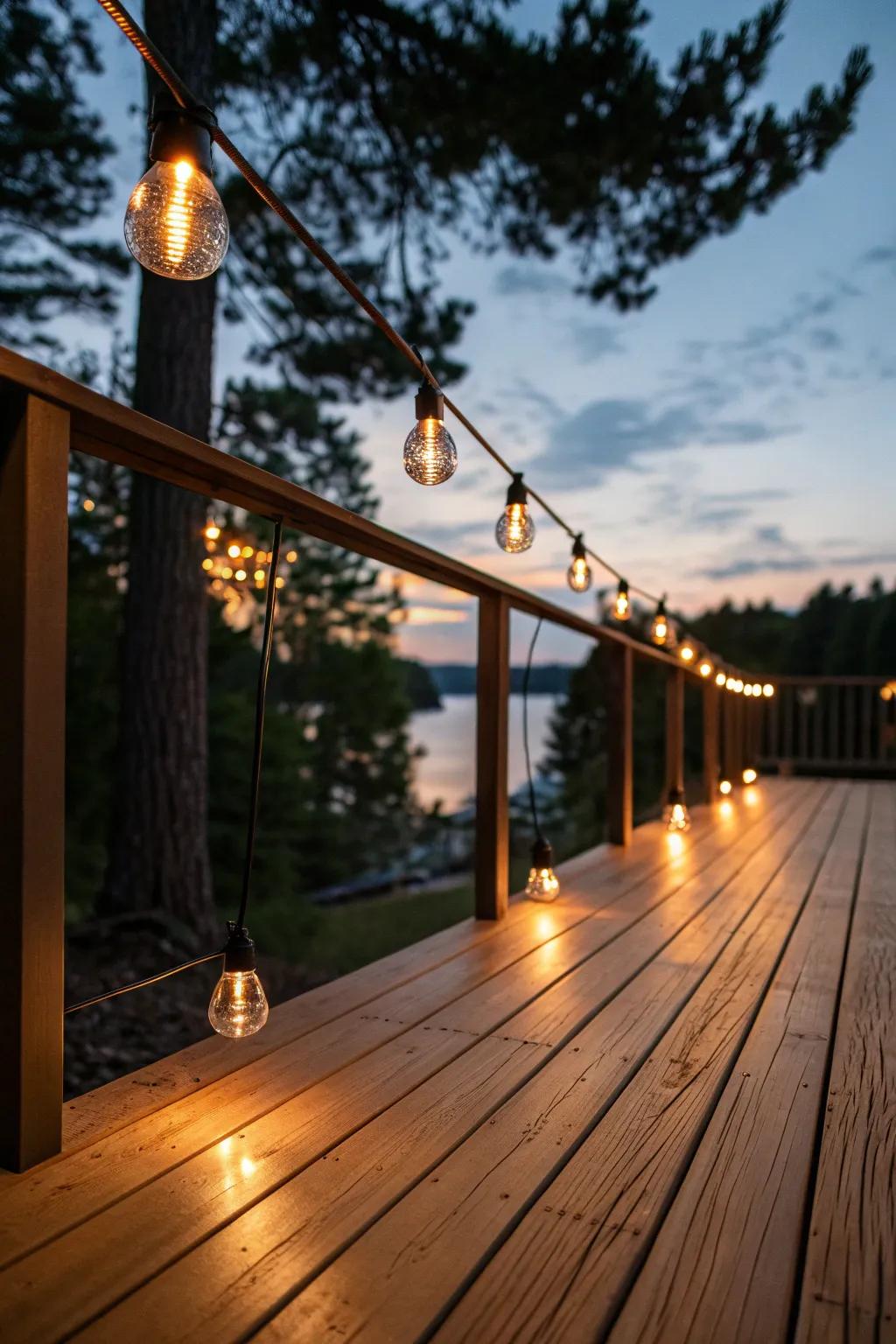 String lights transform your deck into a magical evening retreat.