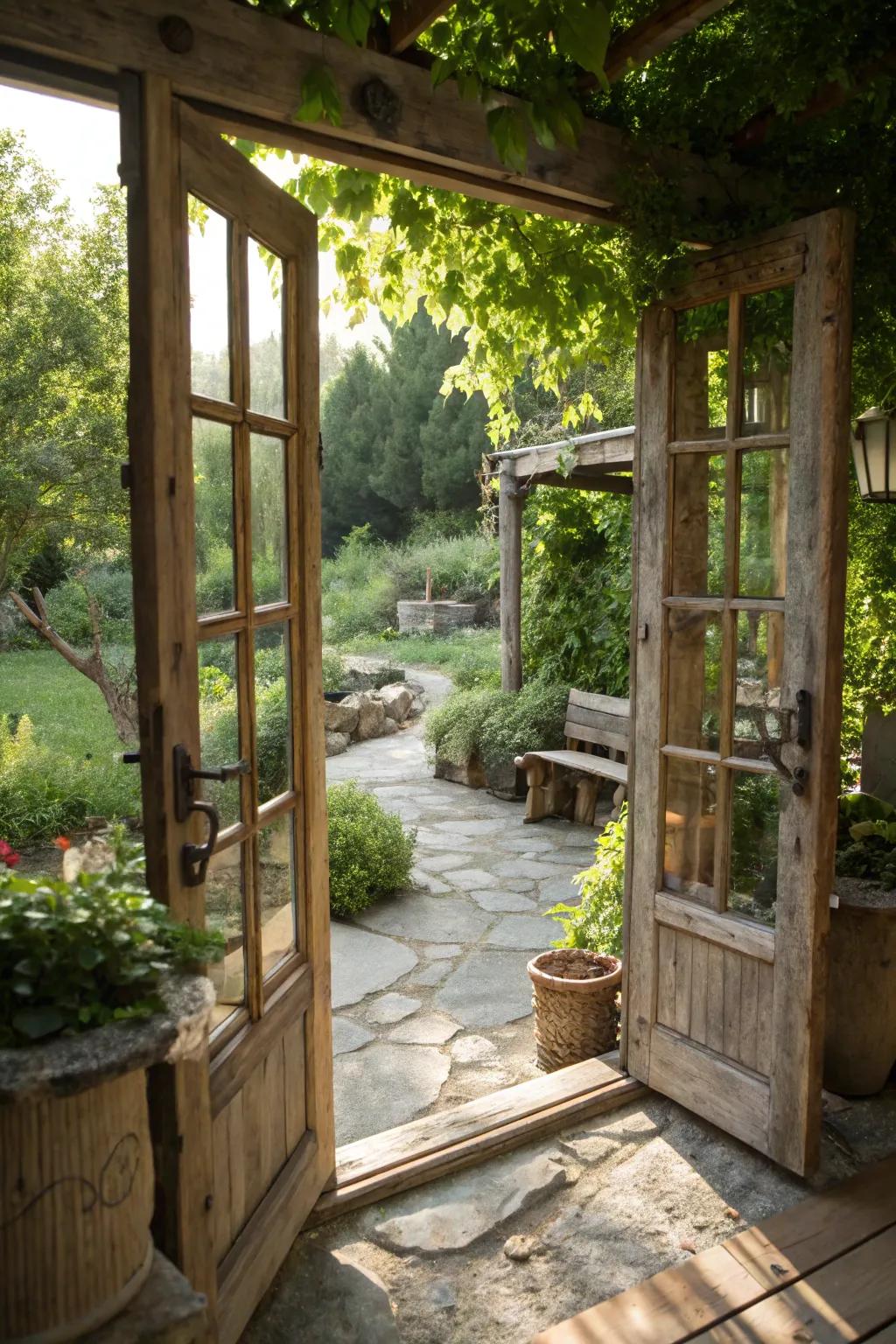 Wood frames add warmth and charm to deck doors.