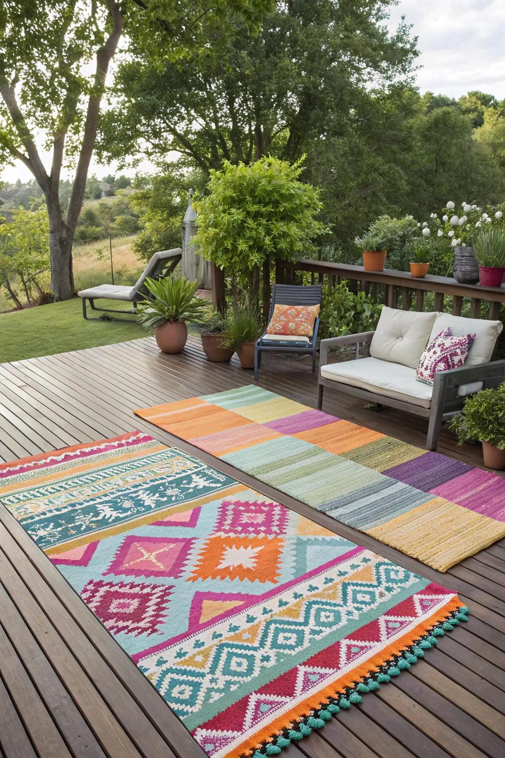 Rugs help to define and organize deck spaces.