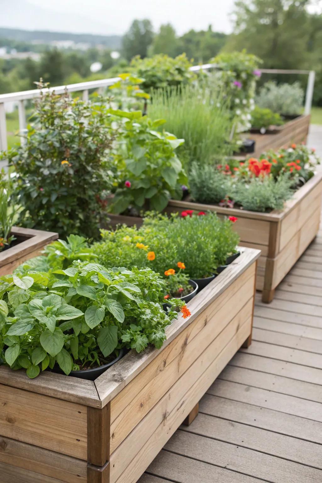 Raised beds are perfect for a thriving deck garden.