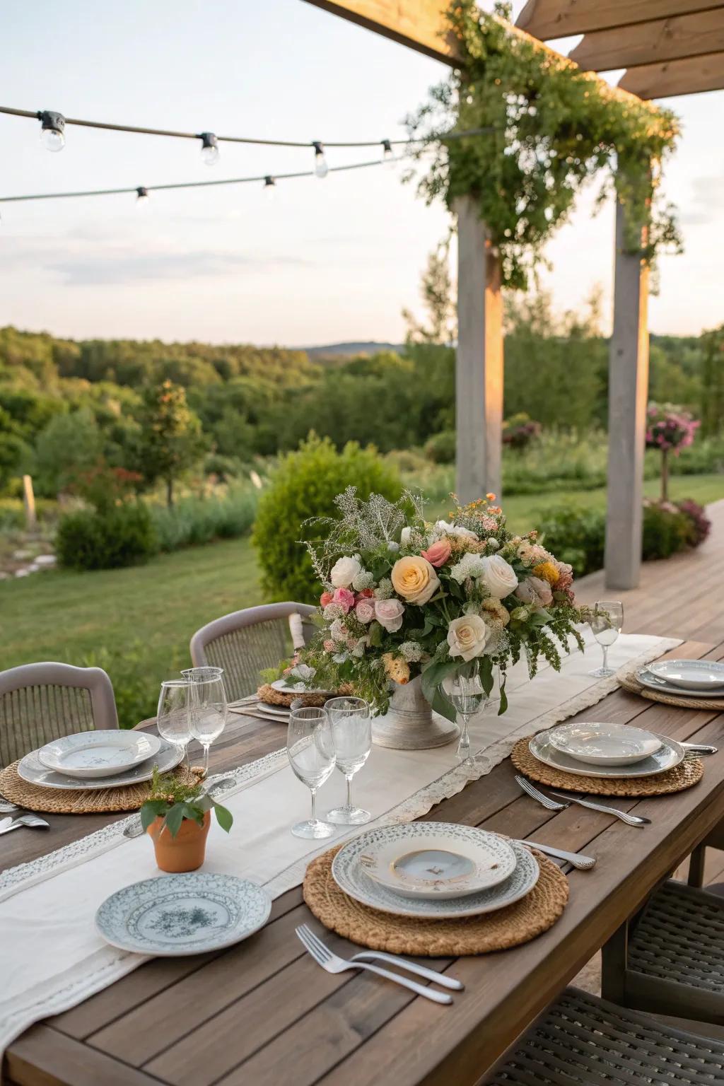 An outdoor dining area makes meals special on your deck.