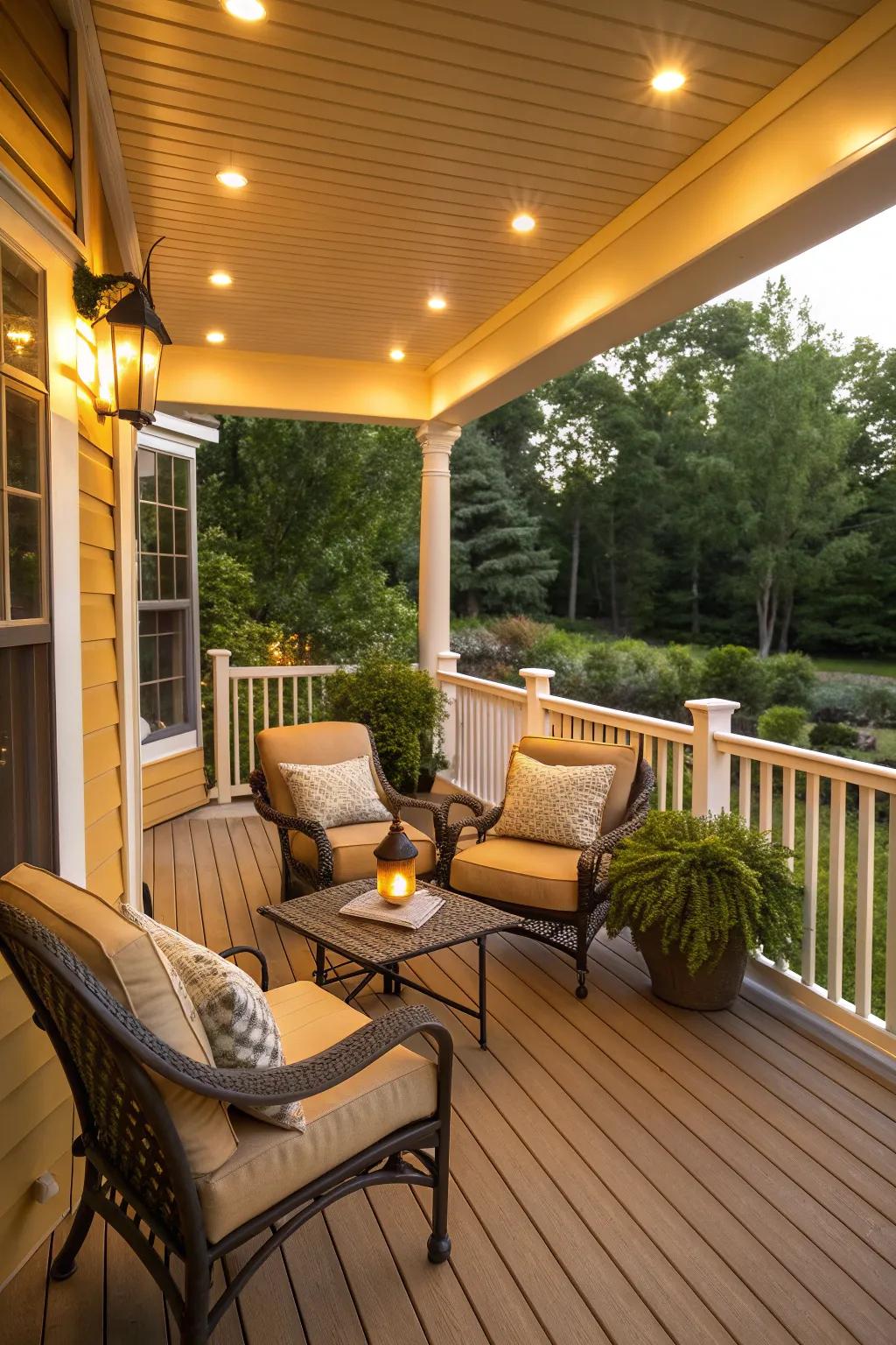 A marblehead gold deck that exudes warmth and charm.